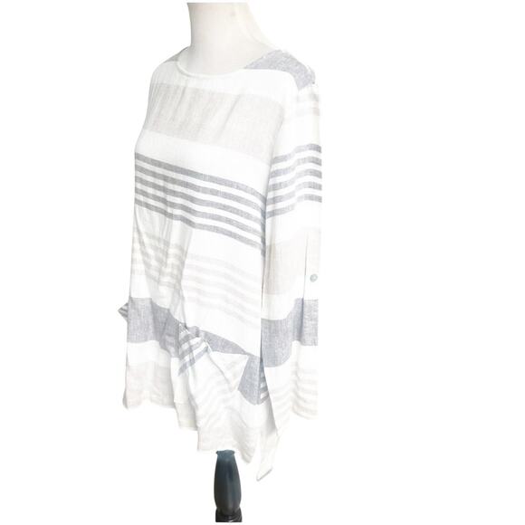 Toofan Linen Tunic Size Large Front Pockets Striped Crew Neck Neutral Colors - Picture 8 of 10